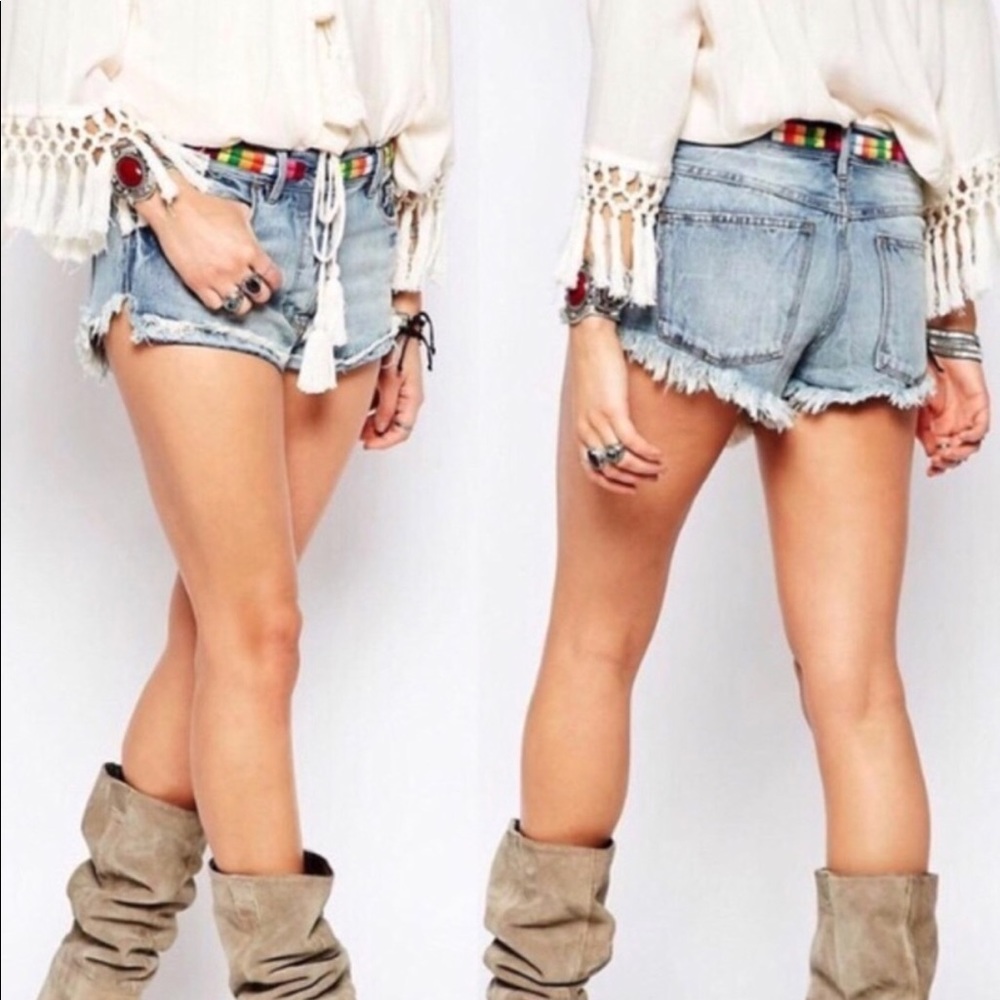Free People Eliot Rainbow Distressed Jean Shorts